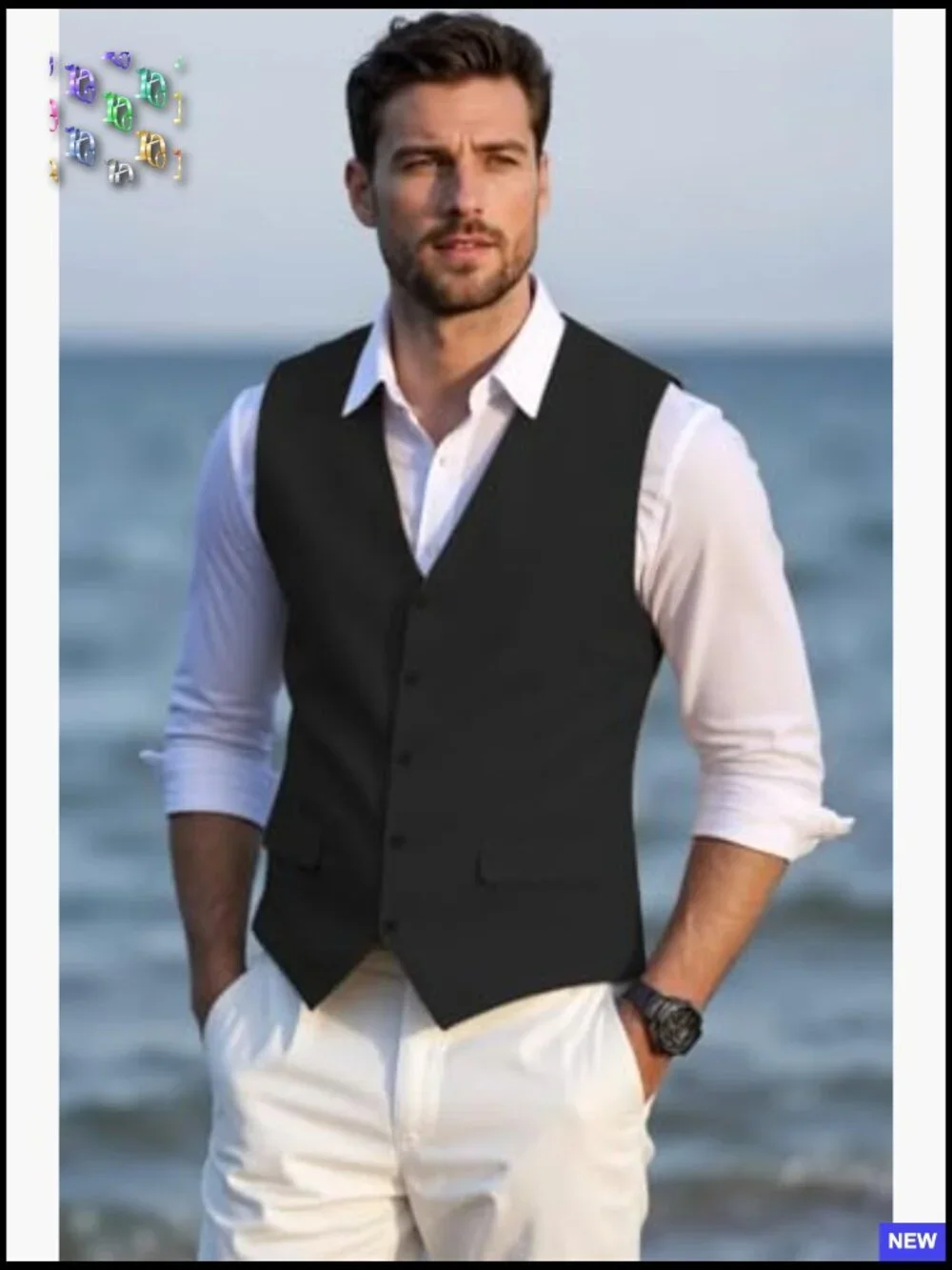 V-Neck Waistcoat Cotton Linen Suit Vest Casual Summer Party Beach Wear